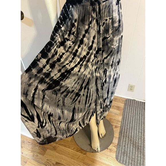 Vintage Lei Lotus Nepal Tie Dyed Asymmetrical Black & Gray Artsy Boho Skirt SM - Picture 4 of 8